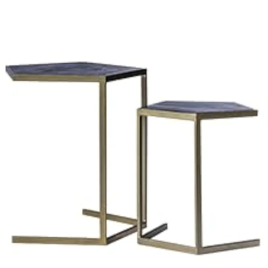 Home Tag Iron Marble Nesting Tables - Asymmetrical Marble-Top End Tables with Elegant Golden Frames, Distinctive Marble Tops, Modern Design, Versatile Placement, and Sturdy Construction