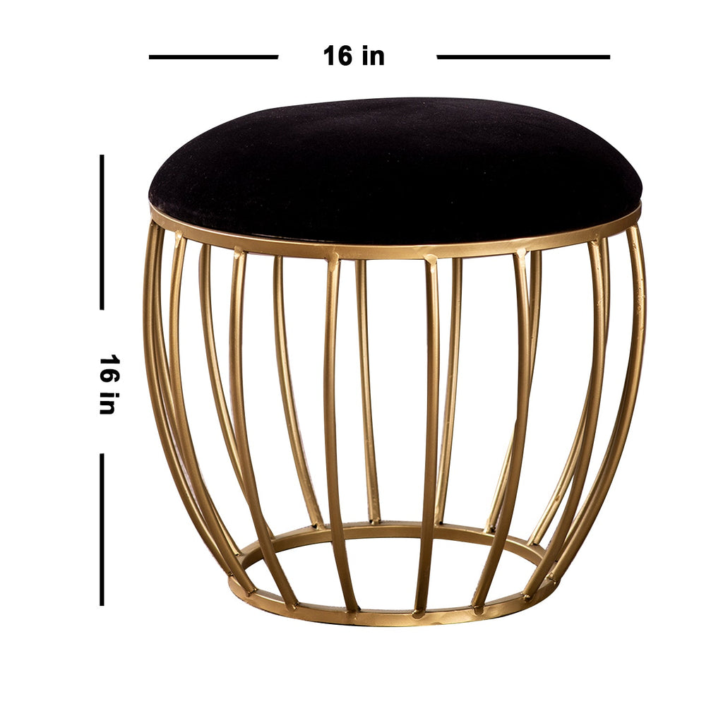 Classic Velvet Cage Metallic Stool in Black Color