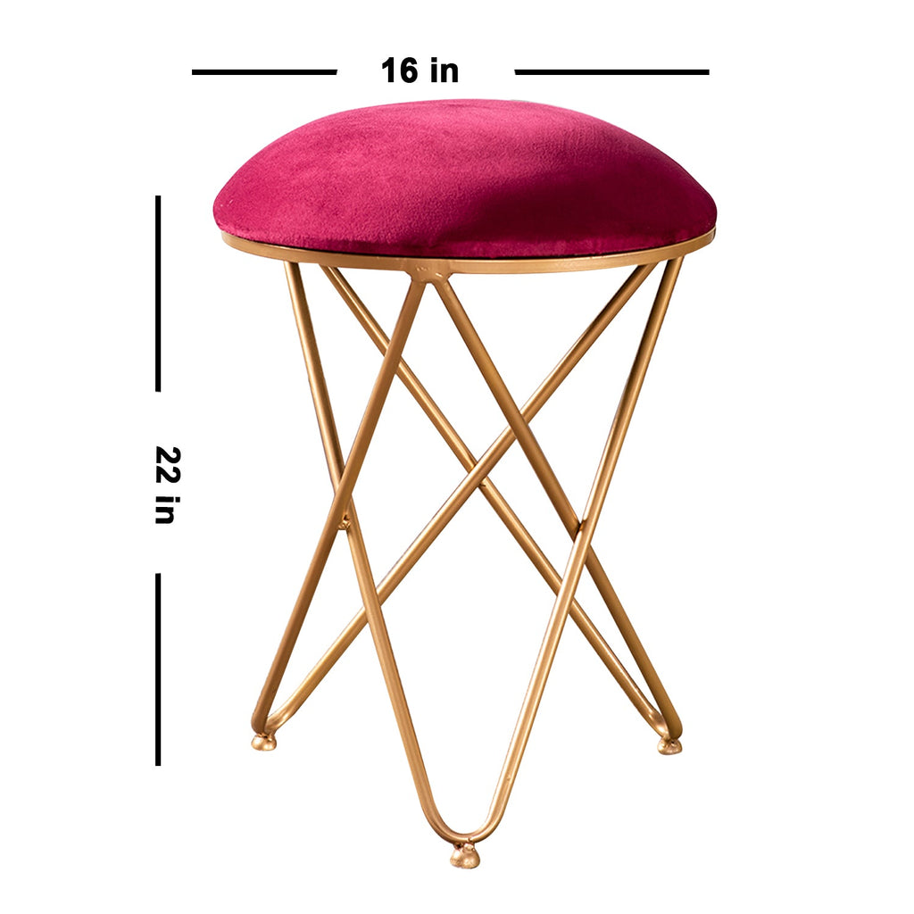 Lush Velvet Cross Metallic Stool in Maroon Color Set of 2