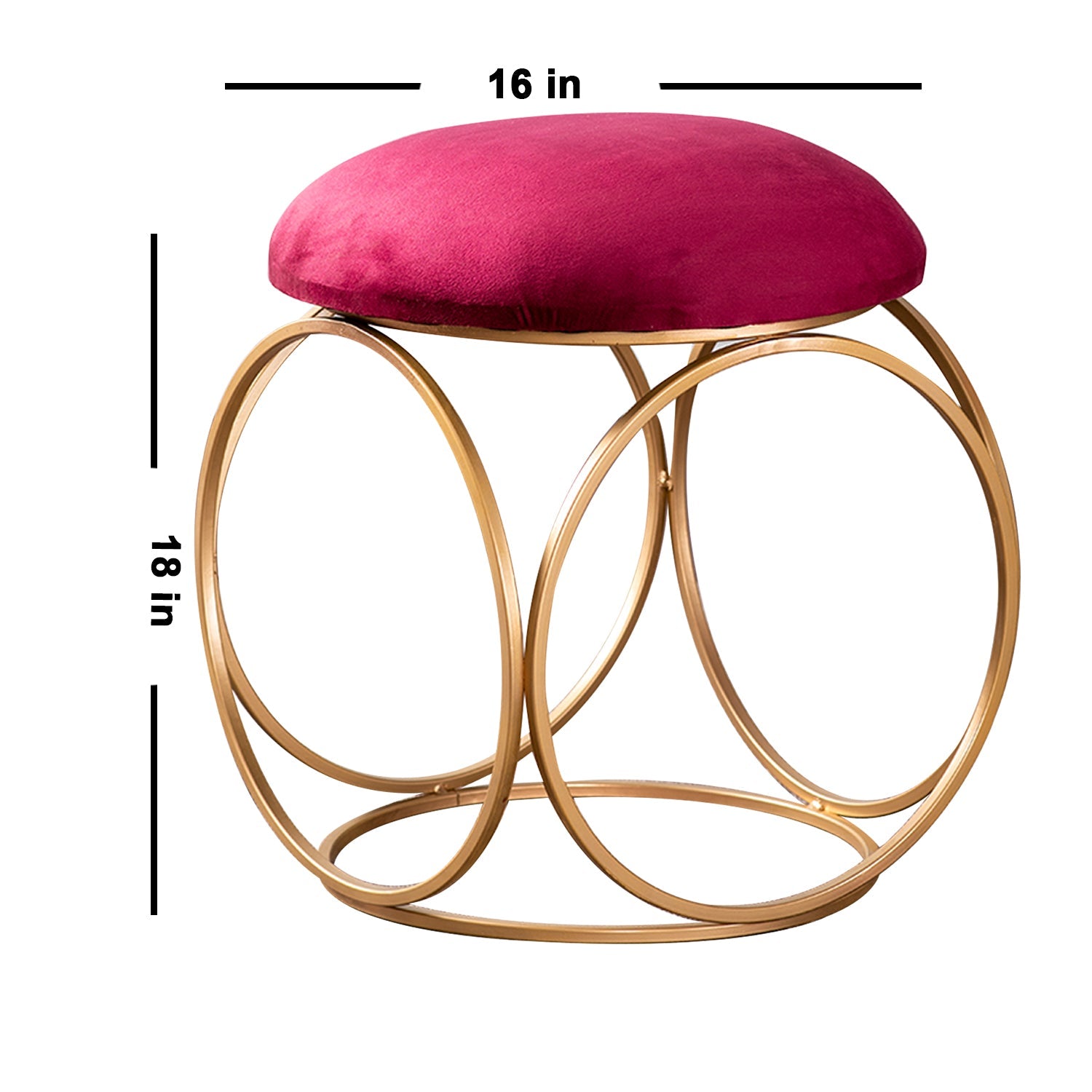 Lush Velvet Ring Metallic Stool in Maroon Color Set of 2