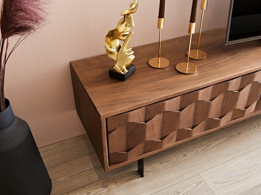 TV unit, solid acacia wood and steel, 2 doors