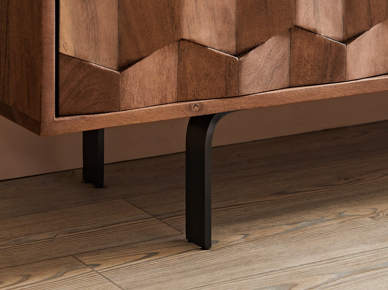 TV unit, solid acacia wood and steel, 2 doors