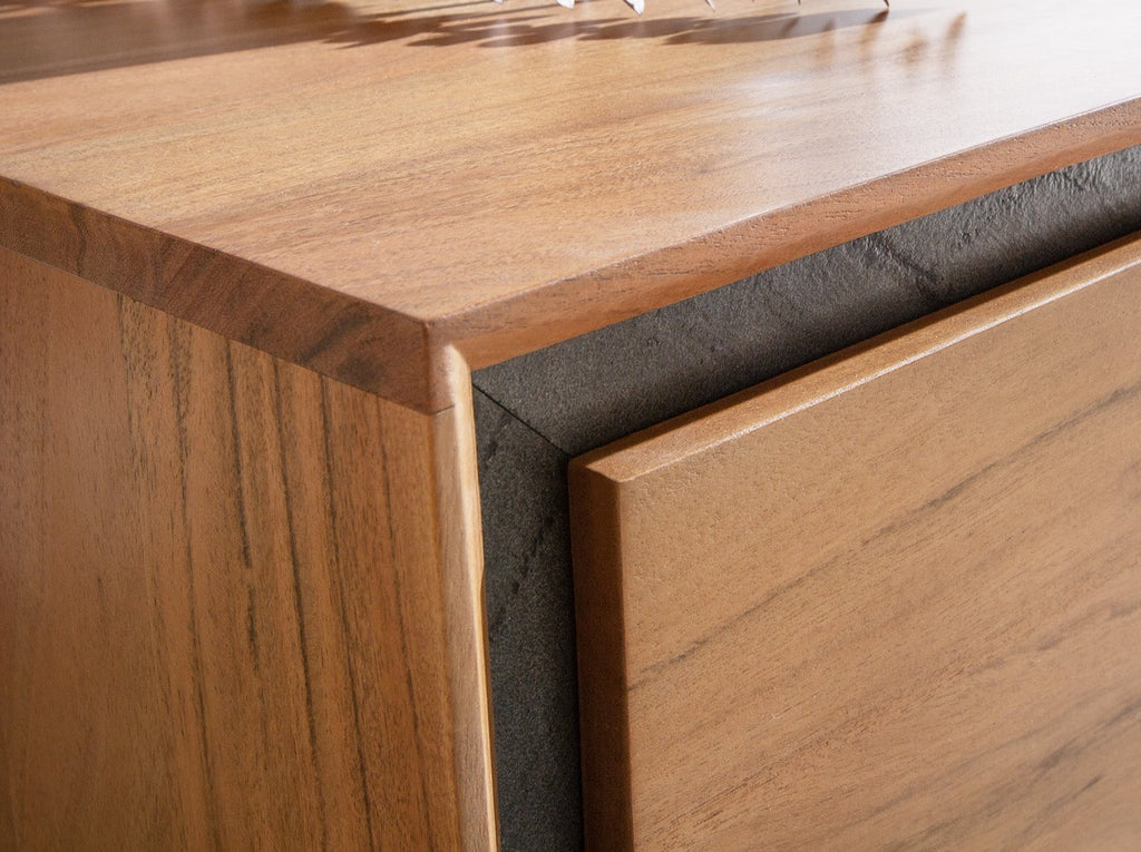 TV unit, solid acacia wood and steel, 3 drawers