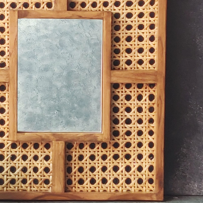 Mid Century Teak Cane Mirror