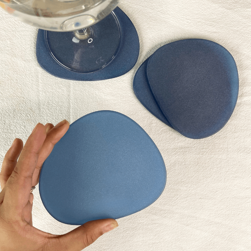 Blue Frosted Glass Coasters Set of 4