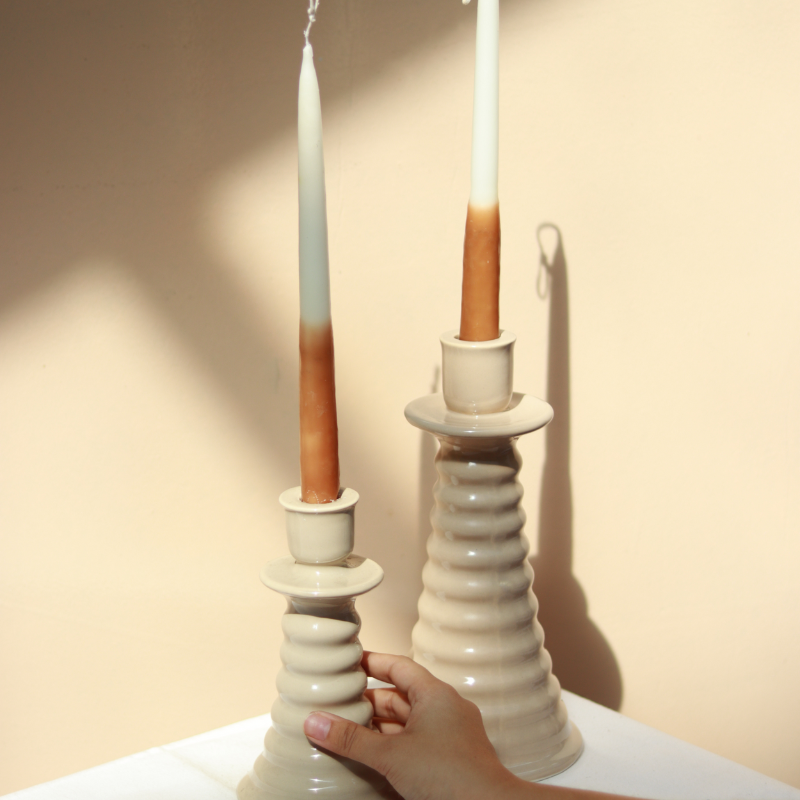Ceramic Coil Candle Holder-Beige