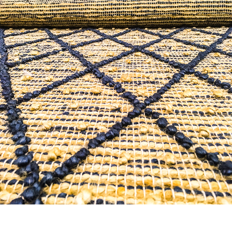 Hemp Hand Woven Rug: Blue Diamond Loop