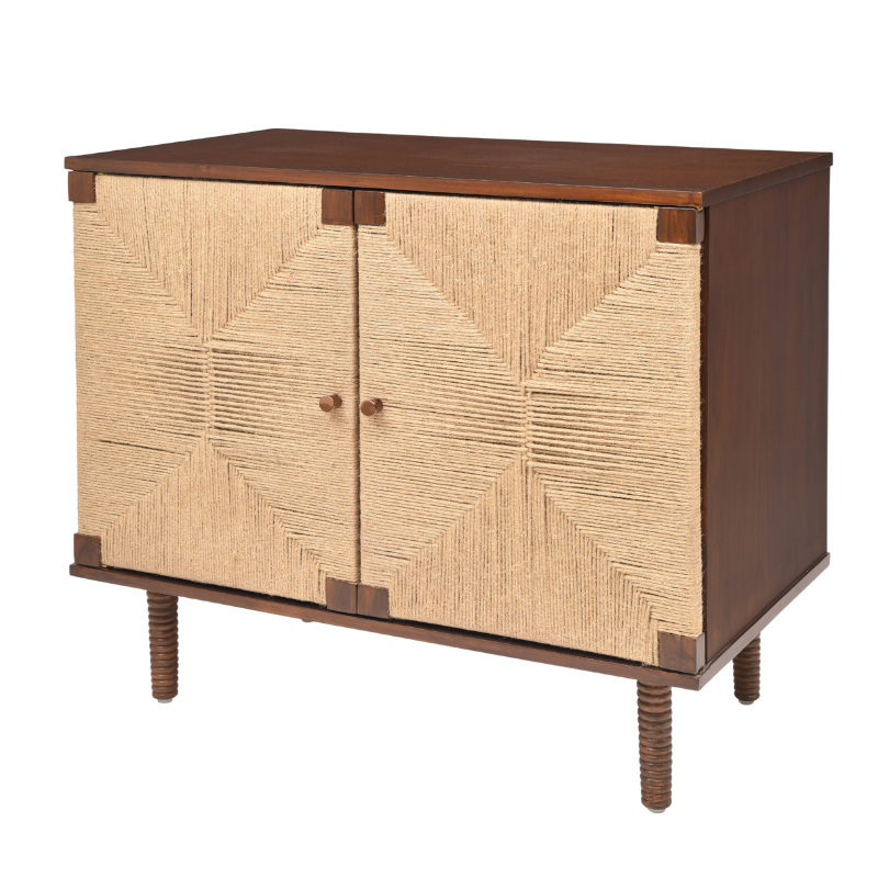 Rush Weave Teak Colour Storage Cabinet
