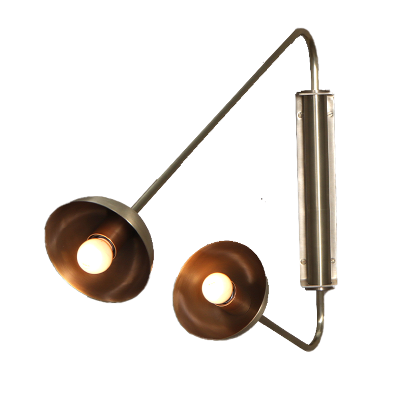 Float Two Arm Wall Sconce Brass Dome