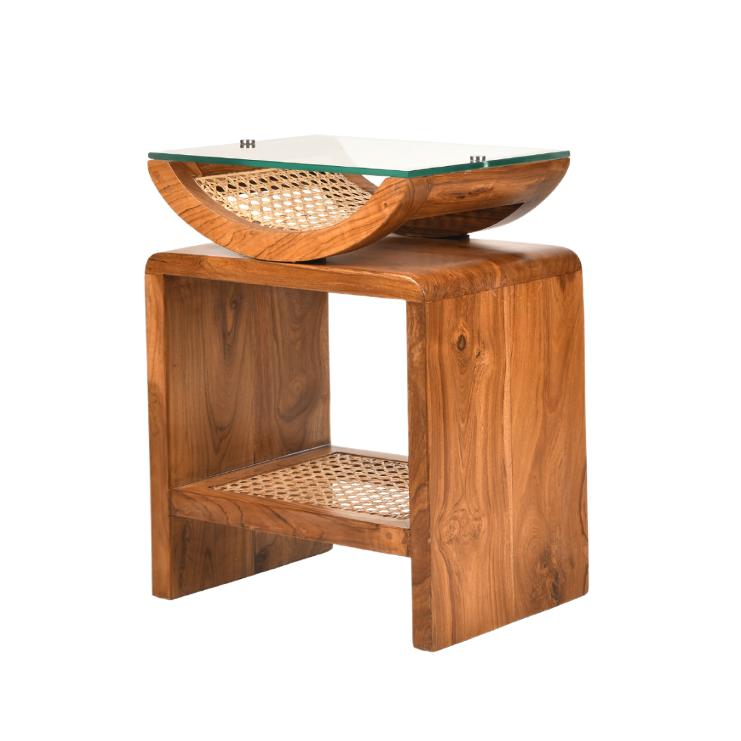 Arch Cane Teak Wood Side Table