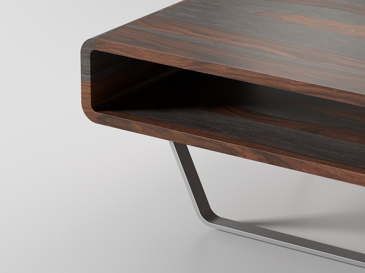 Coffee table, solid sheesham wood and steel