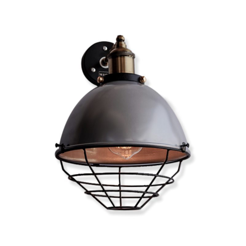 Metallic Silver Finish Industrial Retro Dome Wall Sconce