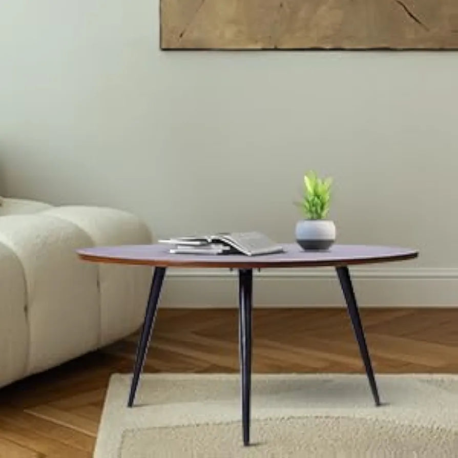 Home Tag Iron Wooden Nesting Tables - Mid-Century Modern Round Wooden Coffee Table with Warm Wooden Top, Tapered Metal Legs, Timeless Design, and Spacious Surface by Home Tag Decors