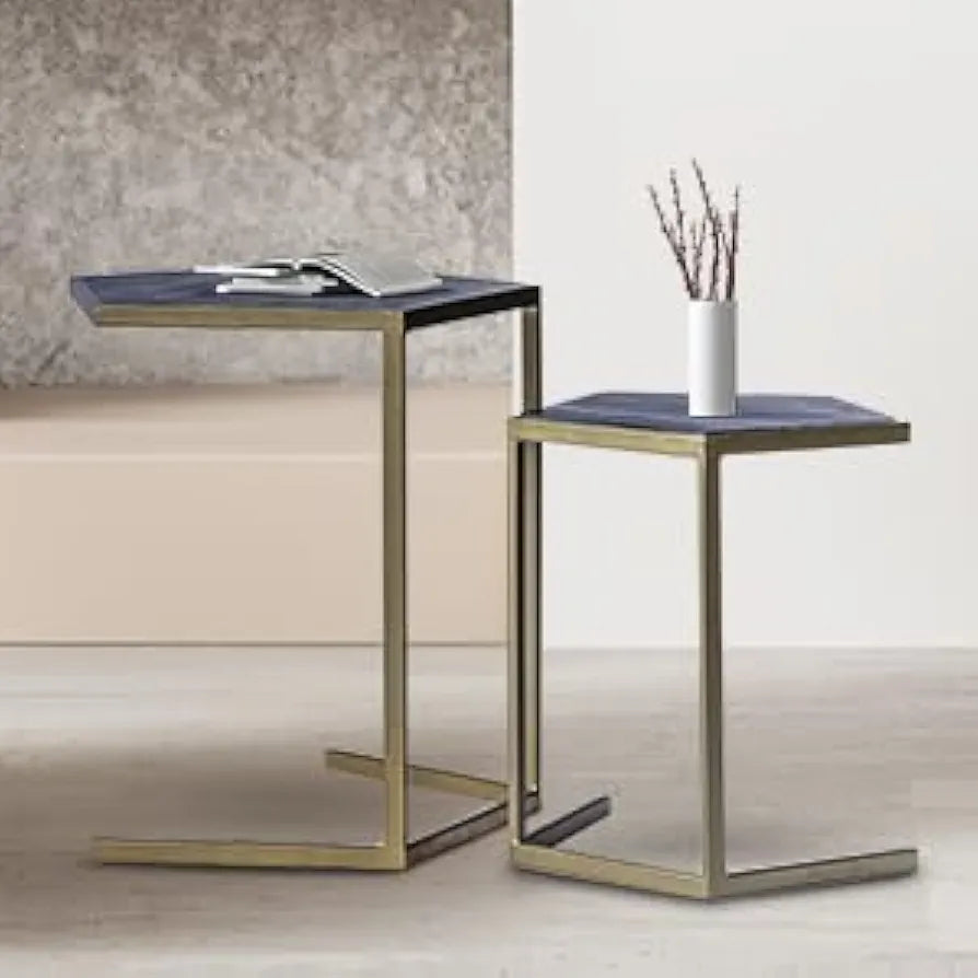 Home Tag Iron Marble Nesting Tables - Asymmetrical Marble-Top End Tables with Elegant Golden Frames, Distinctive Marble Tops, Modern Design, Versatile Placement, and Sturdy Construction