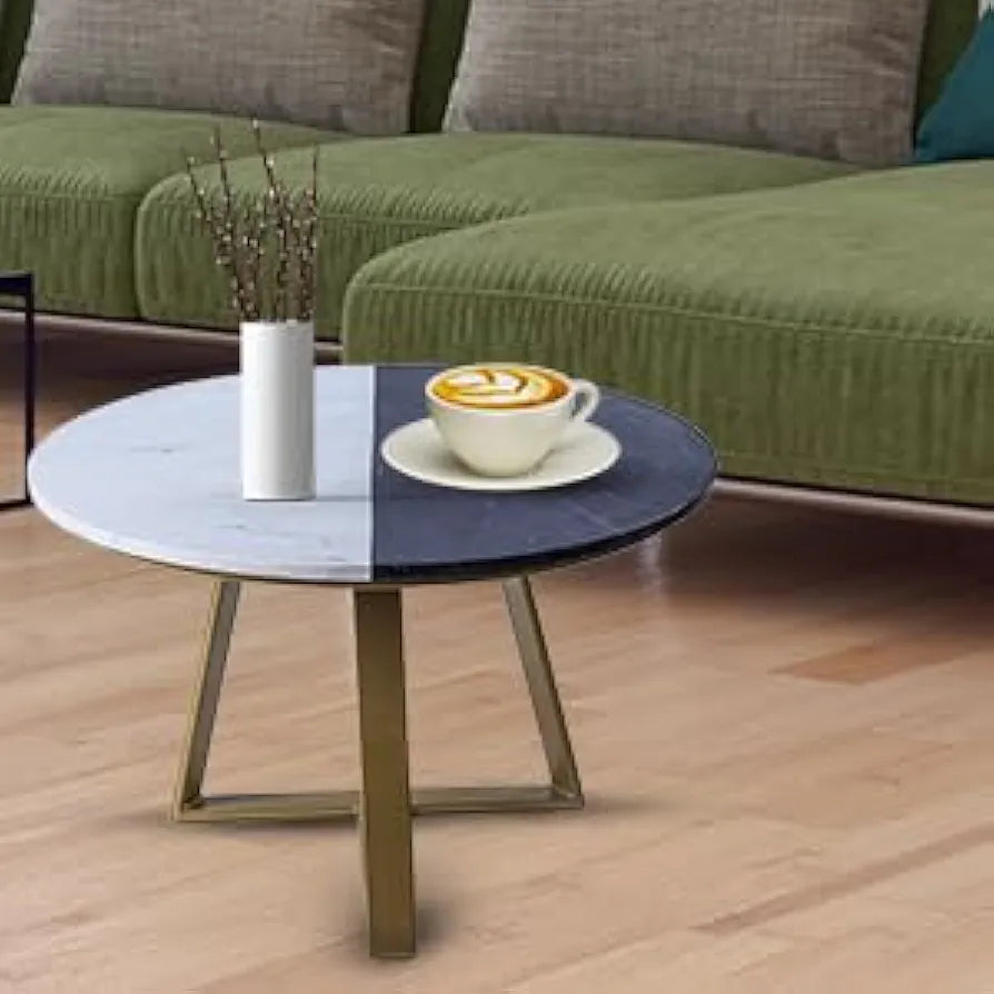Home Tag Iron Marble Nesting Tables - Chic Two-Toned Mid-Century Modern Coffee Table with White and Black Marble Top, Durable Mild Steel Base, Compact Design, and Easy Maintenance by Home Tag Decors