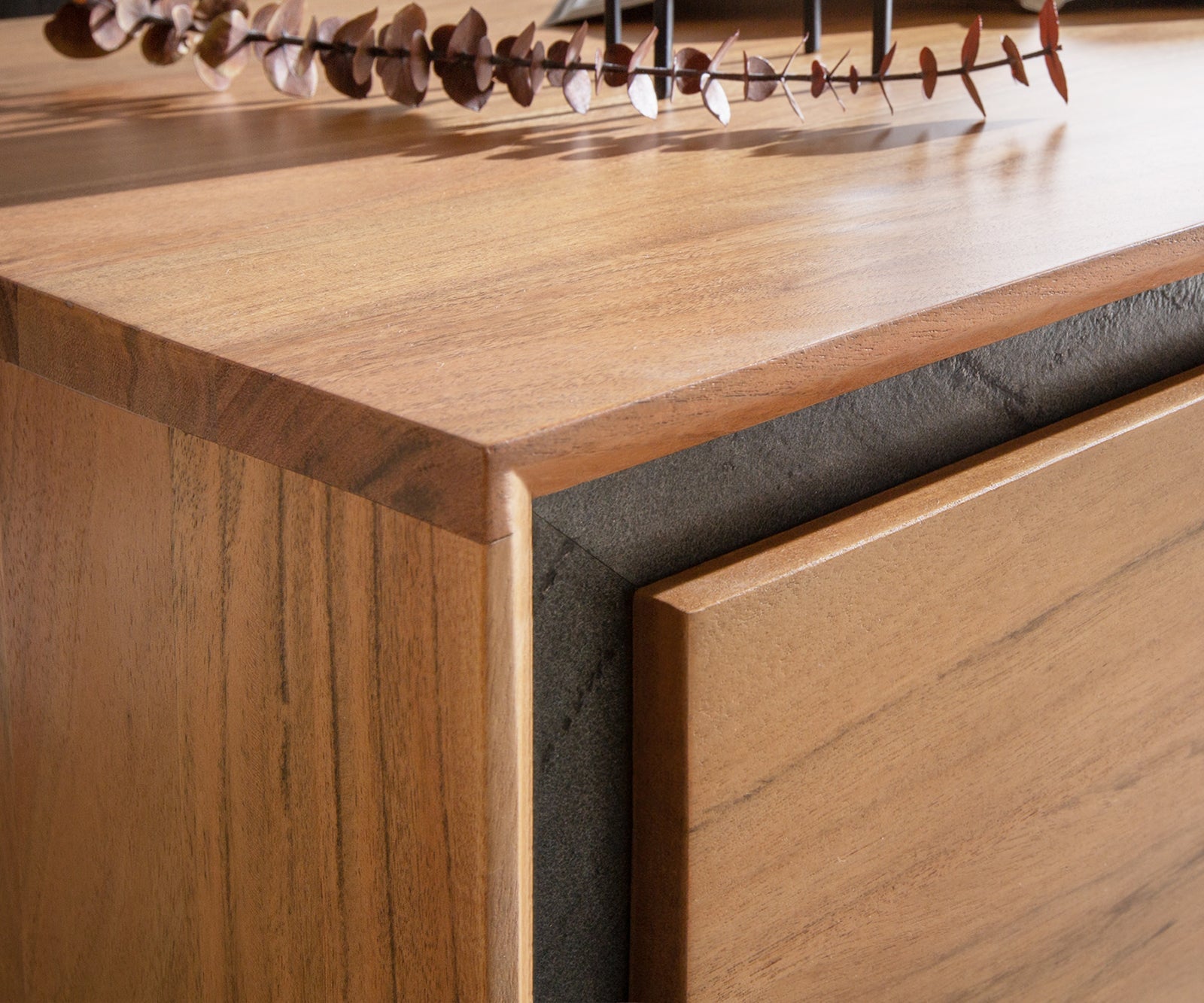 Coffee table, solid acacia wood and steel, 1 drawer