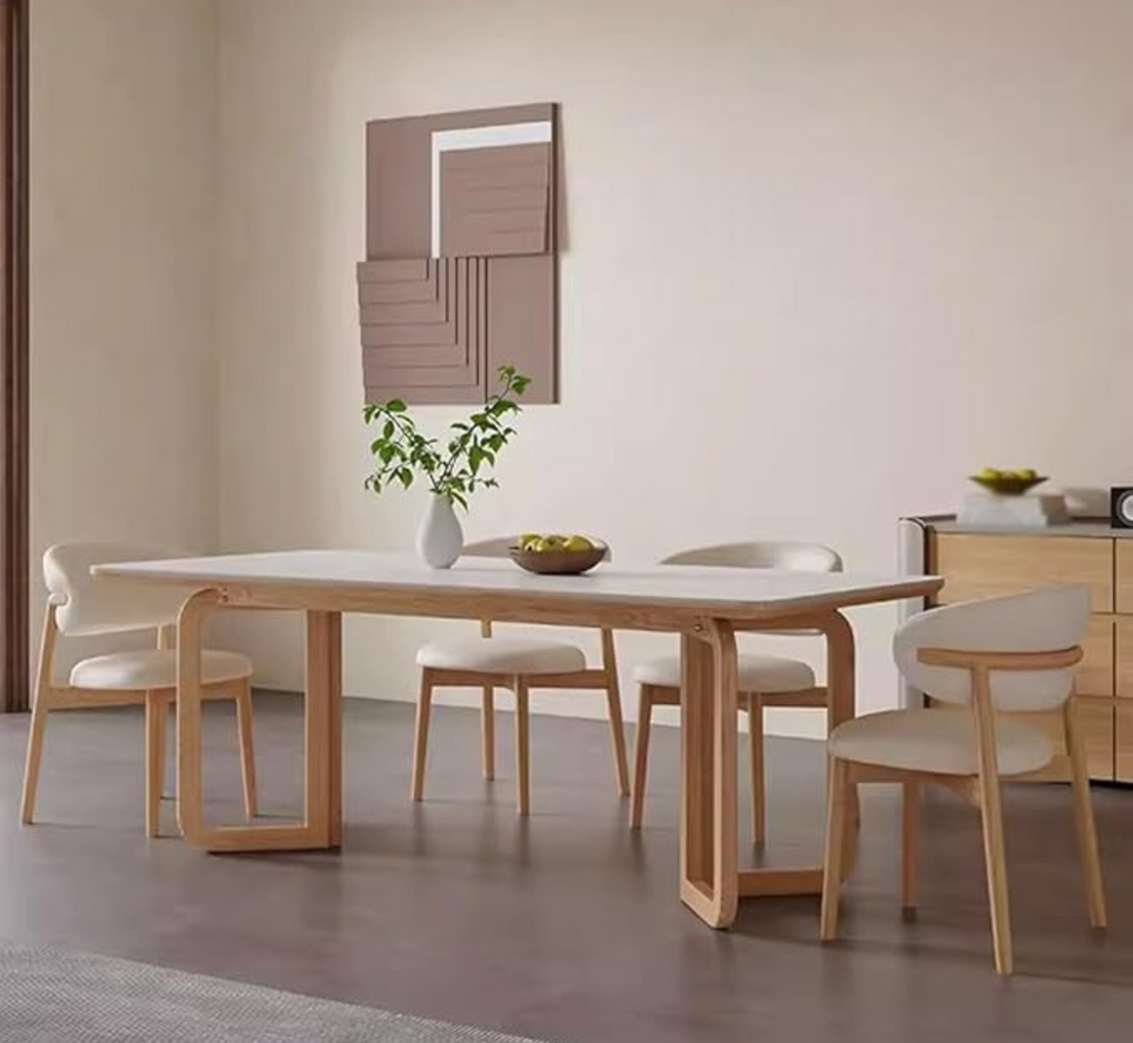 Leila Marble-Top Wooden Dining Table Set