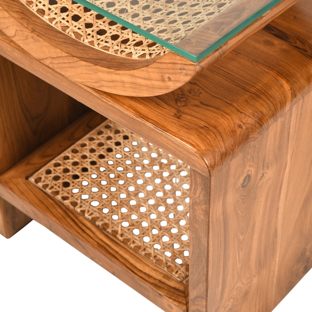 Arch Cane Teak Wood Side Table