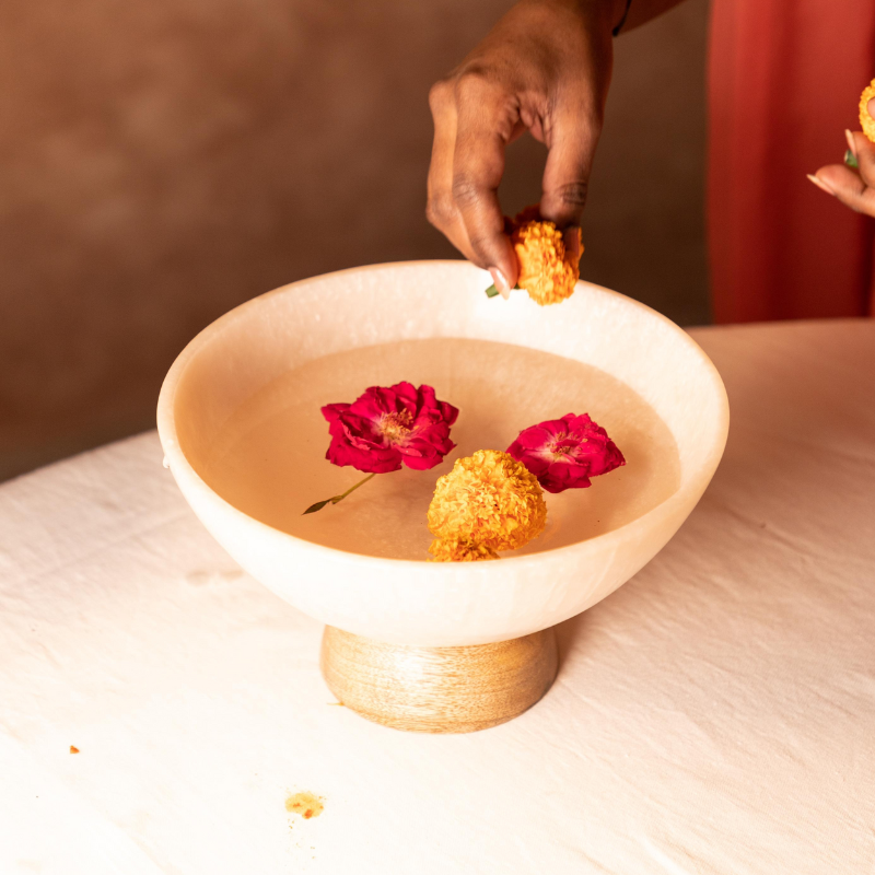 Resin Decorative Bowl with Wooden Base