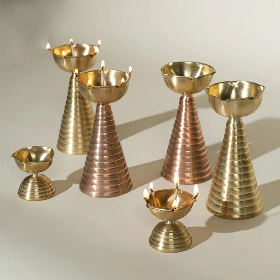 Gift Set of Brass Diya Pair  - Tall & Short Diyas