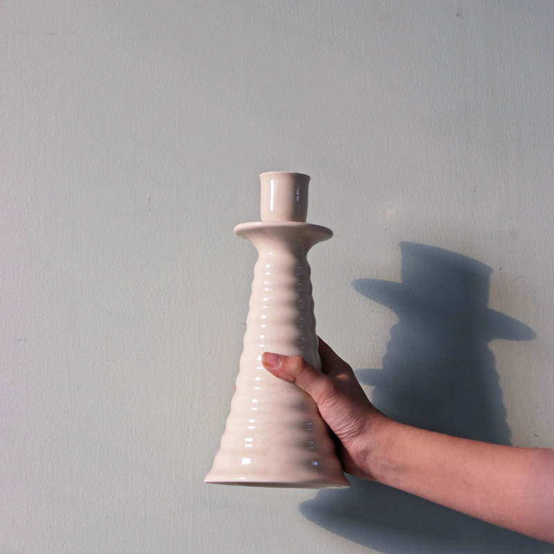 Ceramic Coil Candle Holder-Beige