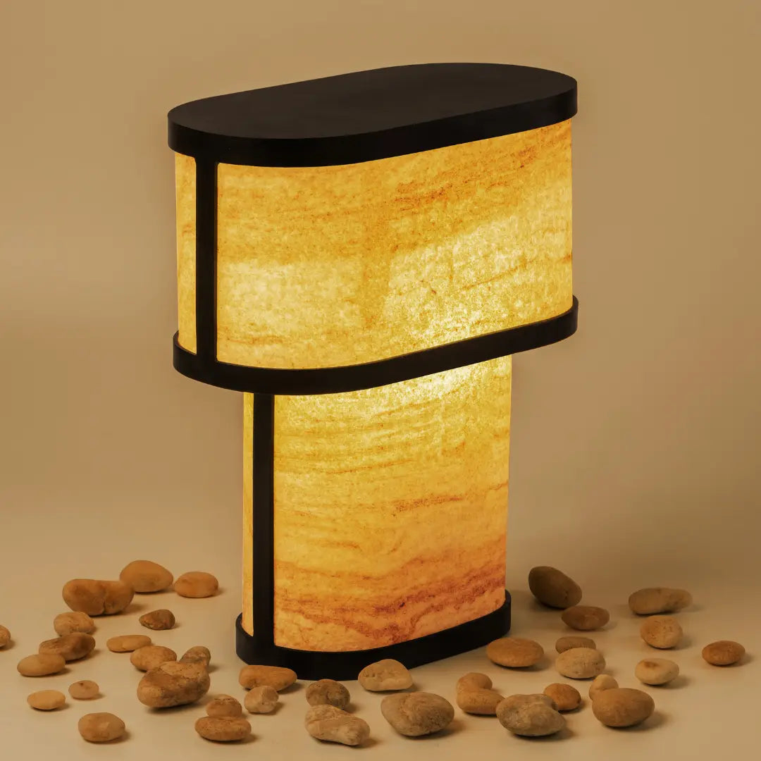 Niko Table Lamp - Teak Wood Sandstone