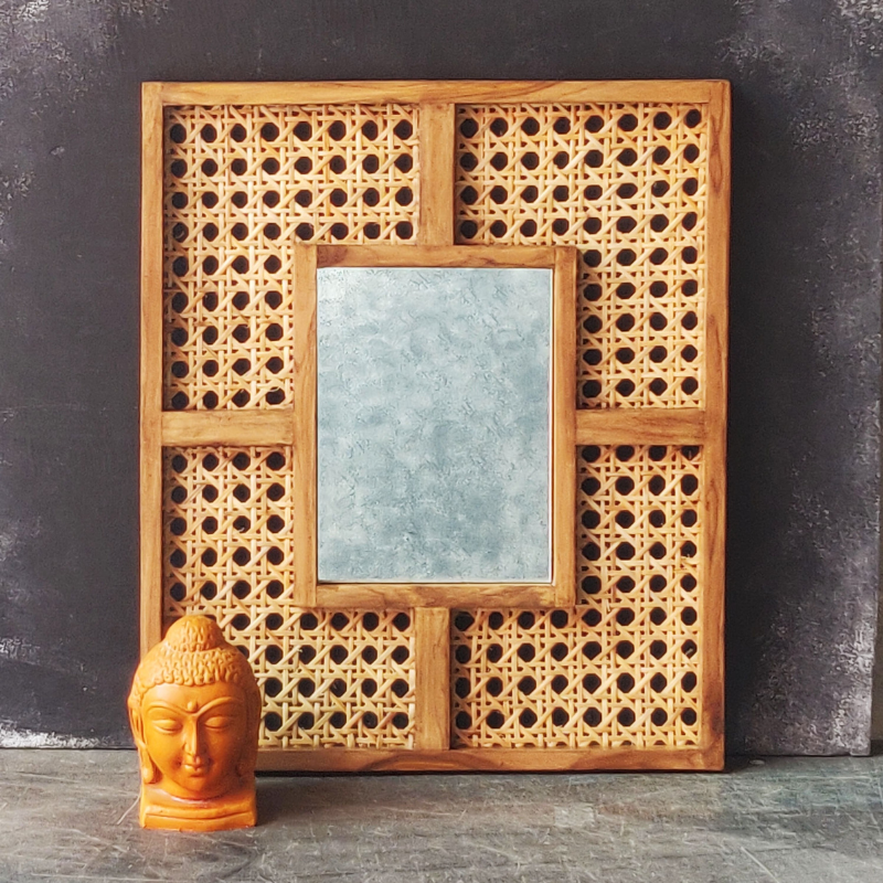 Mid Century Teak Cane Mirror