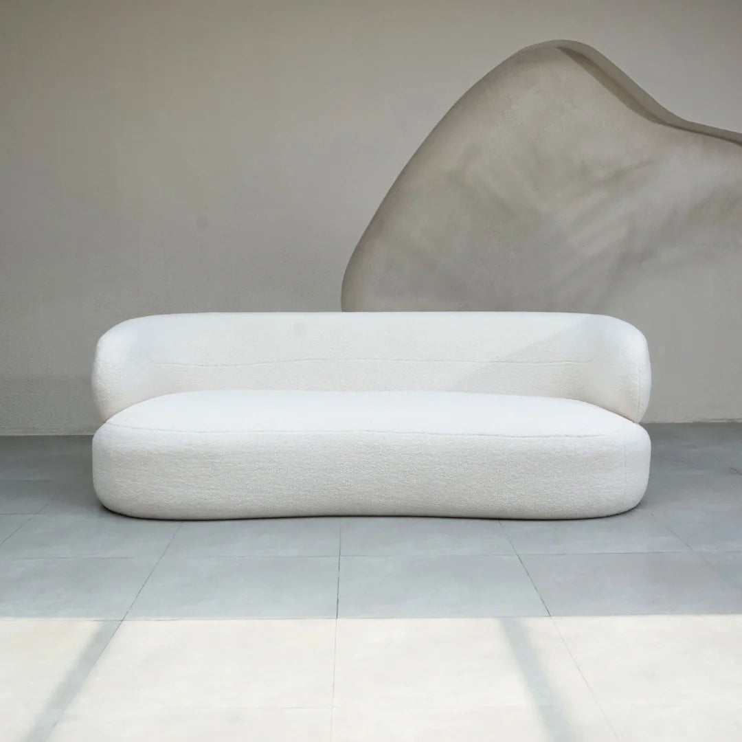 Faye Three Seater Bouclé Sofa - White