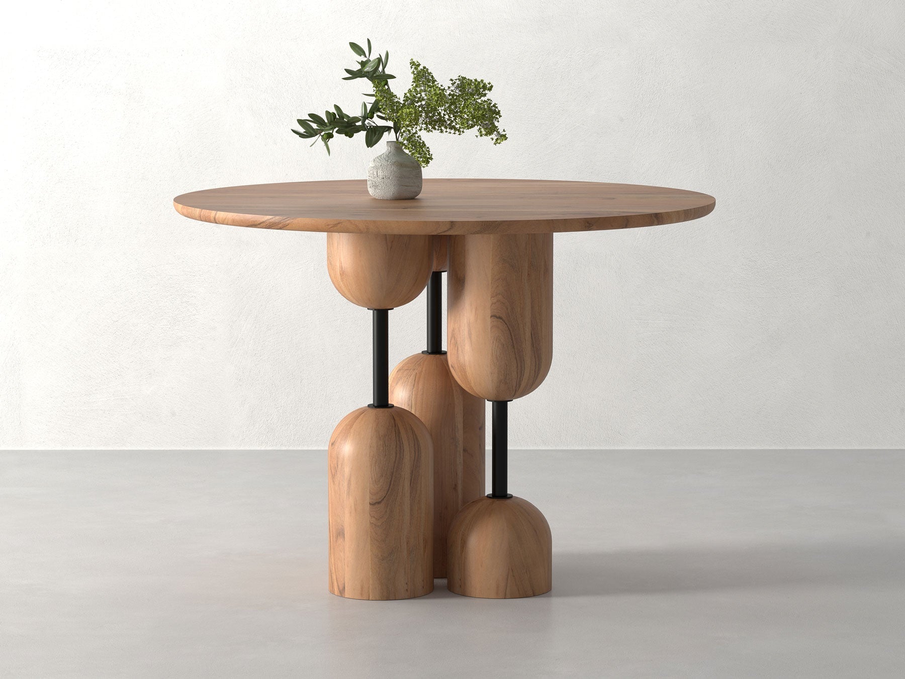 4 Seater dining table, solid acacia wood and steel
