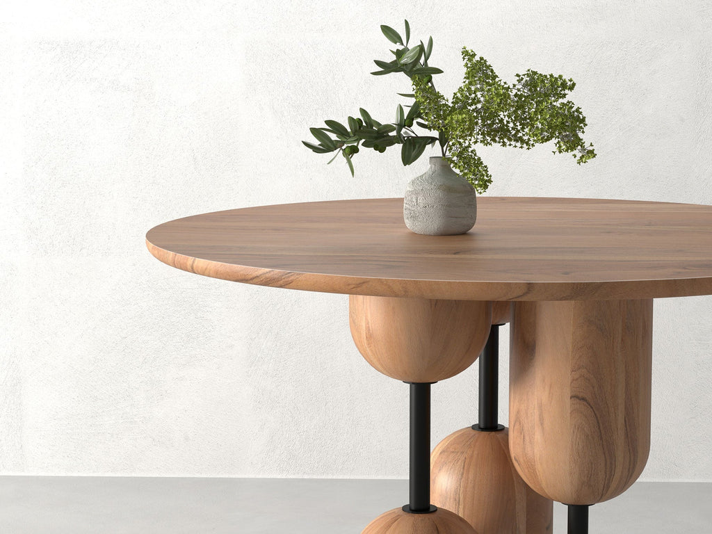4 Seater dining table, solid acacia wood and steel