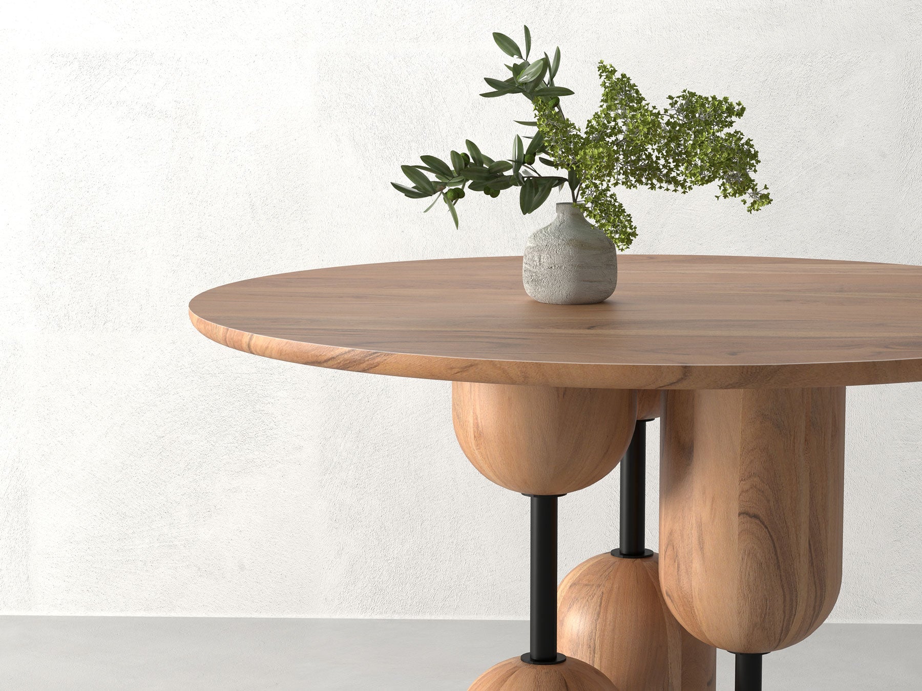 4 Seater dining table, solid acacia wood and steel