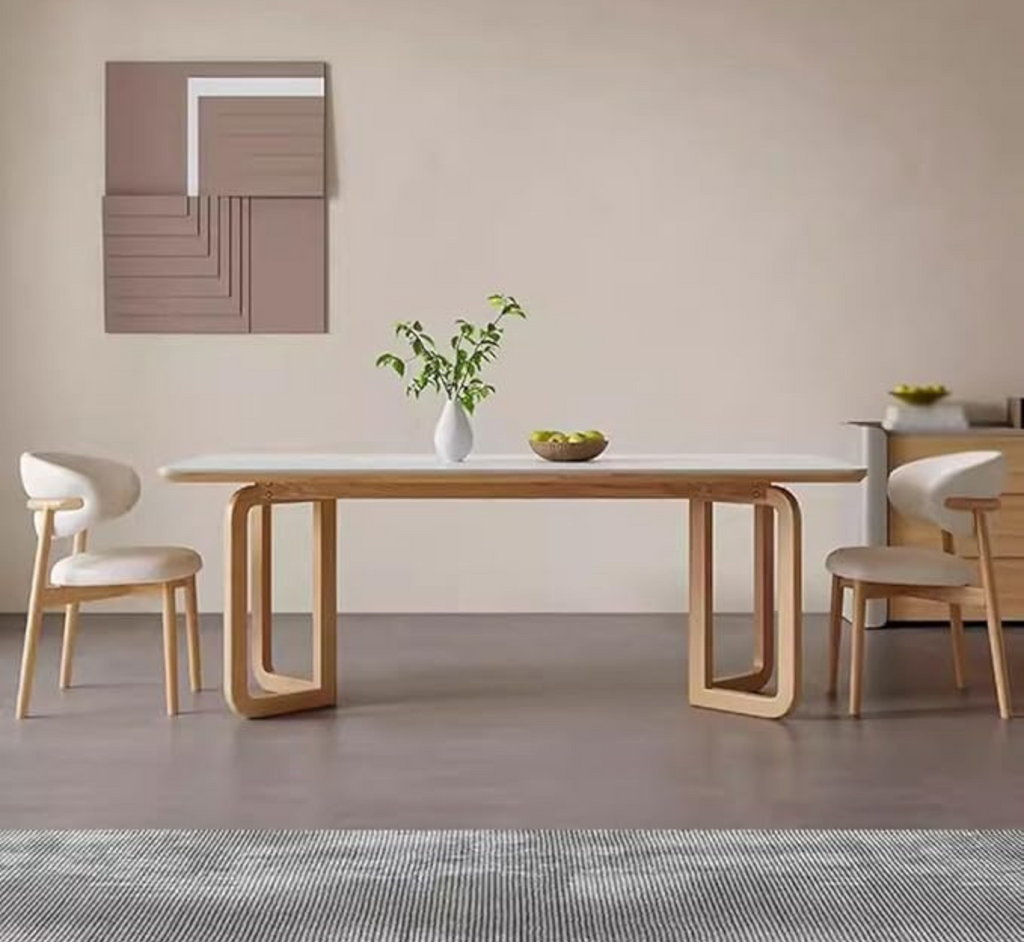 Leila Marble-Top Wooden Dining Table Set