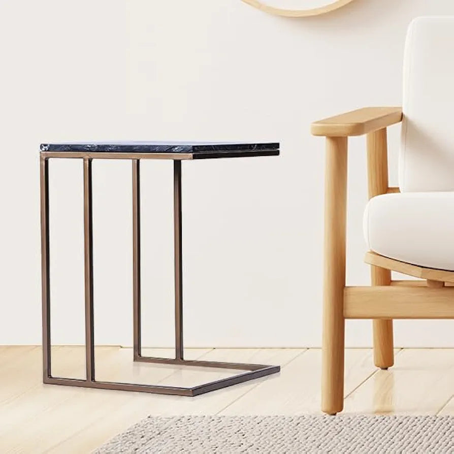 Home Tag Iron Marble End Table - Modern Marble Side Table with Sophisticated Black Marble Top, Durable Golden Metal Frame, Minimalist Design, and Easy to Clean Surface by Home Tag Decors