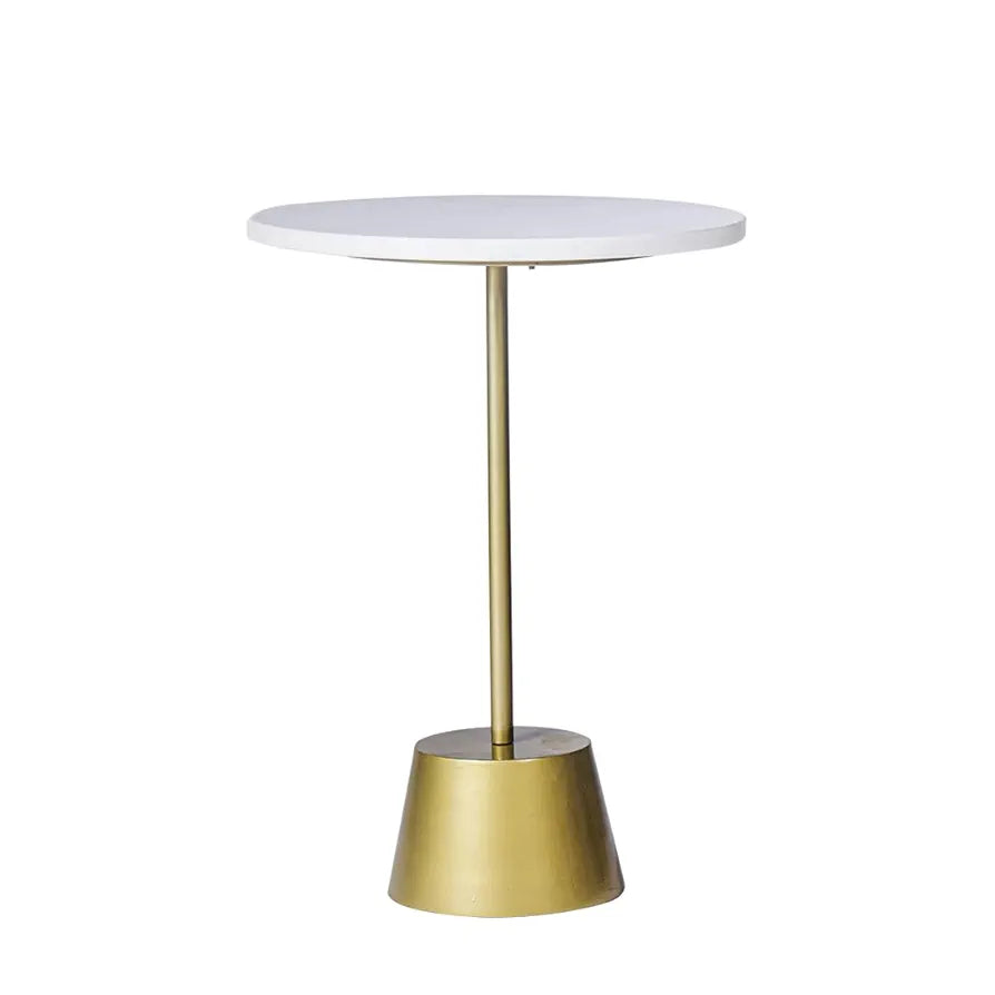 Home Tag Iron Marble End Table - Minimalist White Top Table with Golden Pedestal Base, Crisp White Circular Top, Sleek Golden Base, Modern Minimalist Design, and Durable Easy-to-Clean Materials