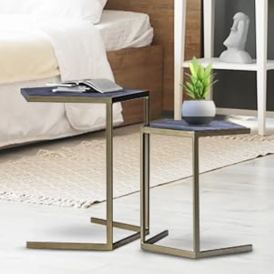 Home Tag Iron Marble Nesting Tables - Asymmetrical Marble-Top End Tables with Elegant Golden Frames, Distinctive Marble Tops, Modern Design, Versatile Placement, and Sturdy Construction