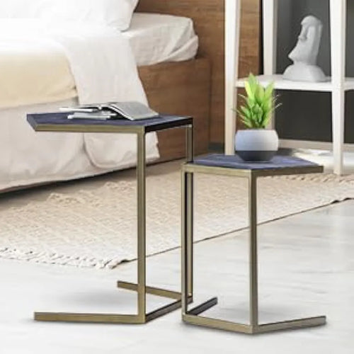 Home Tag Iron Marble Nesting Tables - Asymmetrical Marble-Top End Tables with Elegant Golden Frames, Distinctive Marble Tops, Modern Design, Versatile Placement, and Sturdy Construction