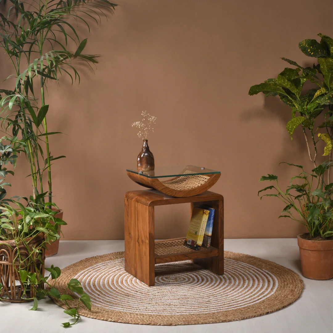 Arch Cane Teak Wood Side Table