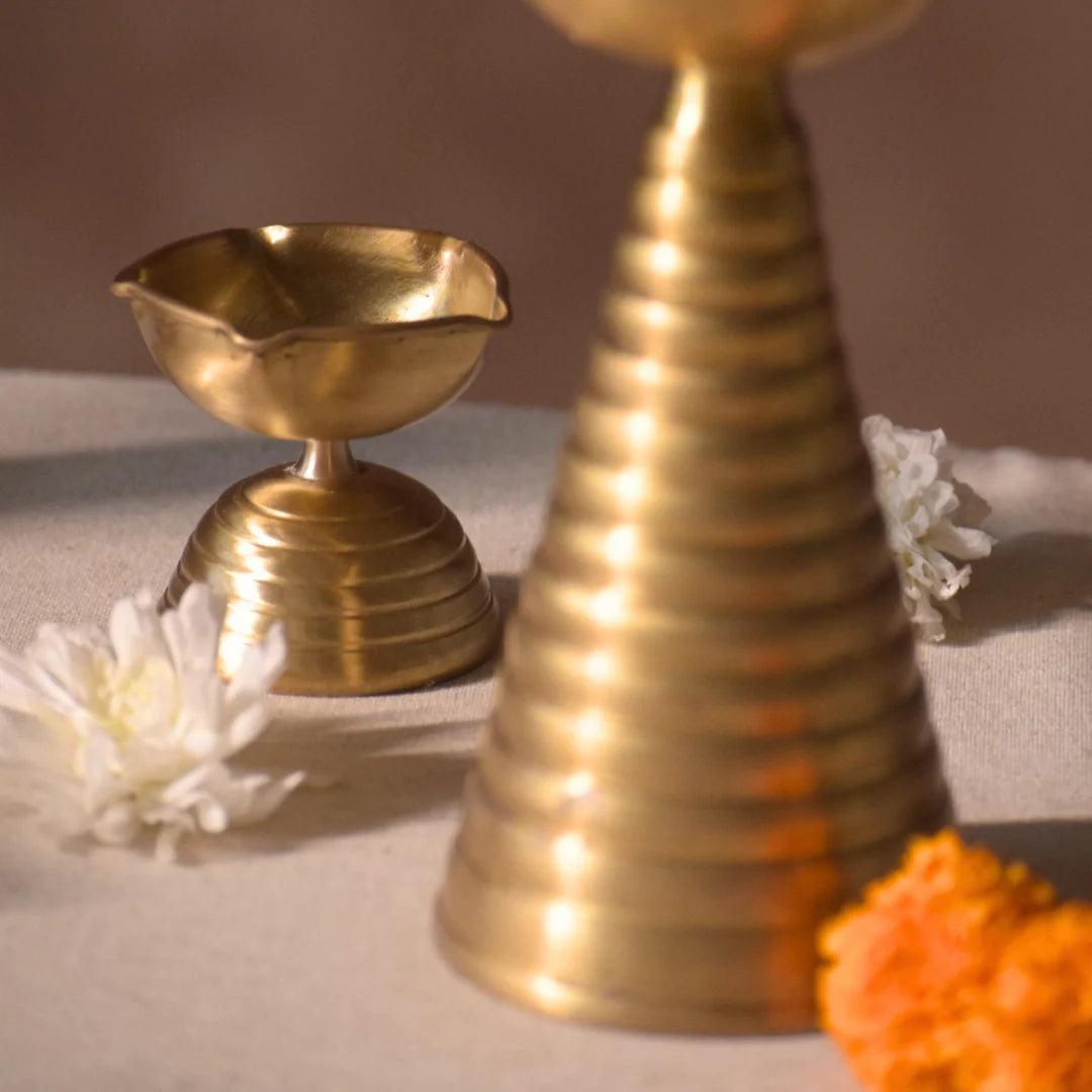 Gift Set of Brass Diya Pair  - Tall & Short Diyas