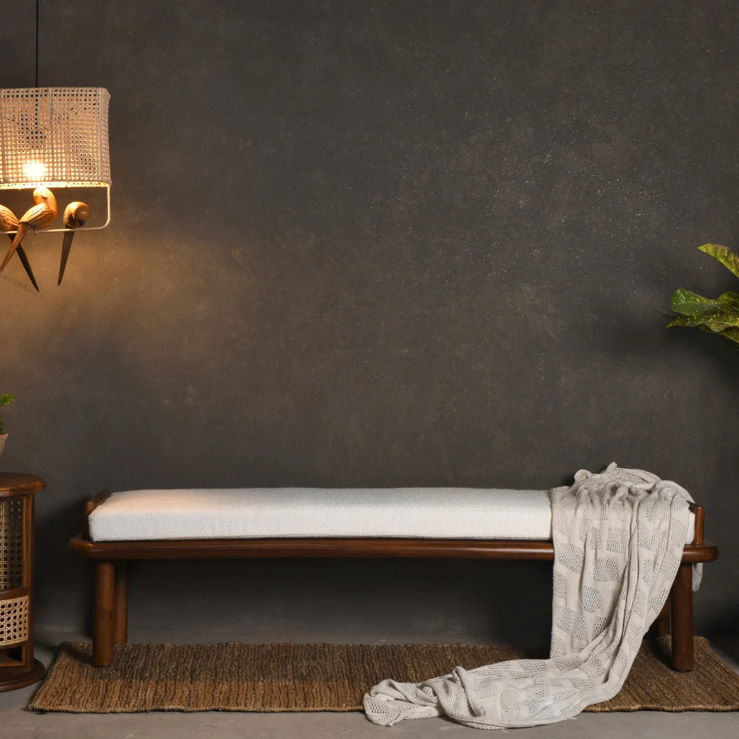 Asiago Teak Wood Upholstered Bench