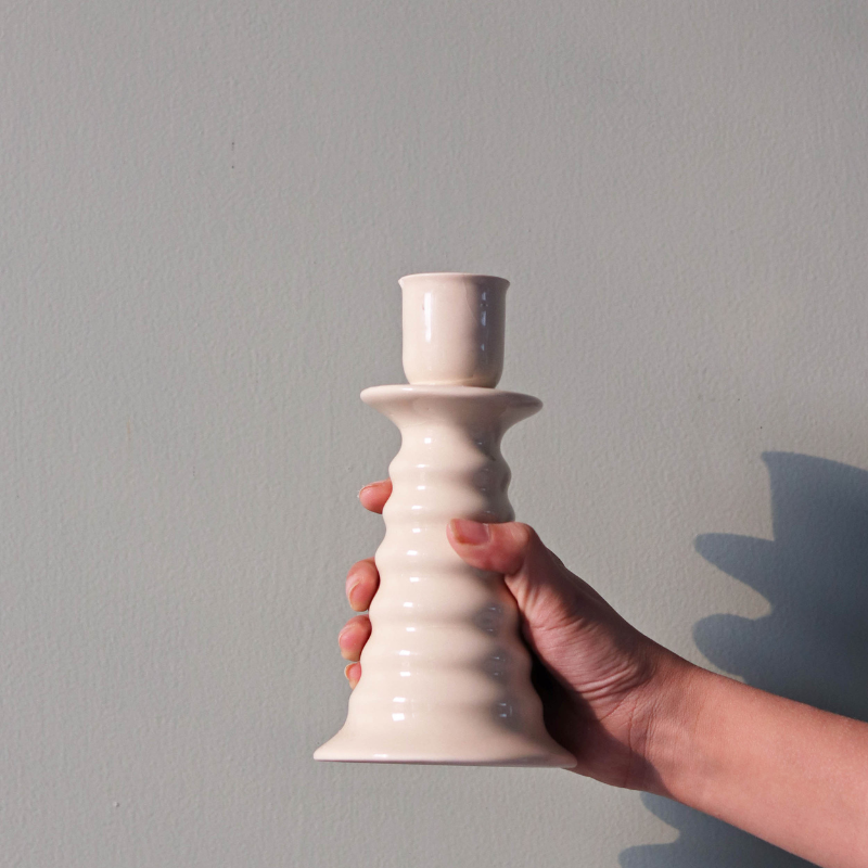 Ceramic Coil Candle Holder-Beige