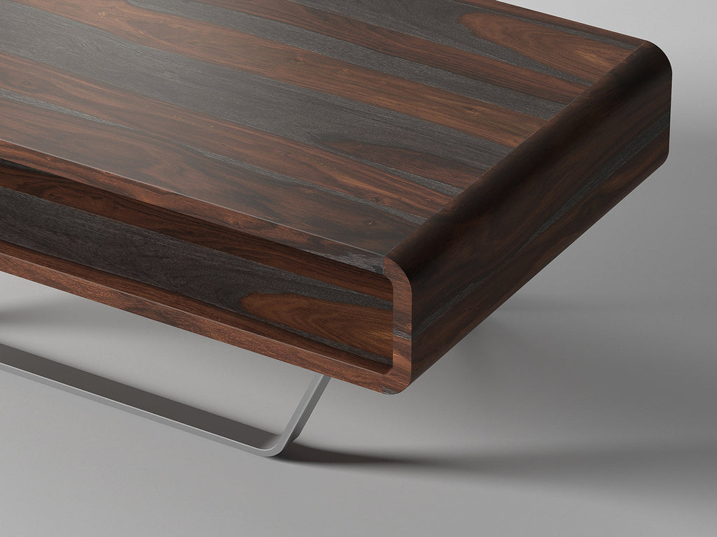 Coffee table, solid sheesham wood and steel