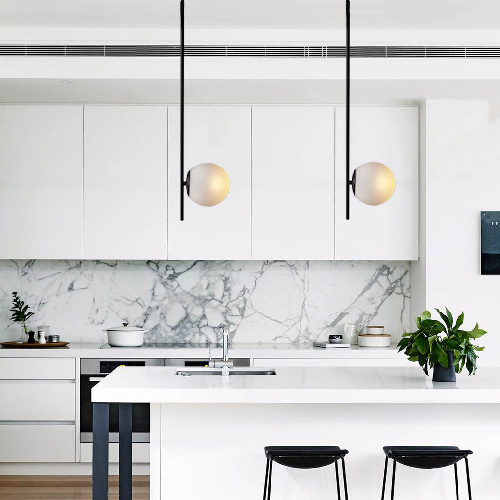 Glass Globe Fixed Ceiling Light Black Arm Pendant Lamp