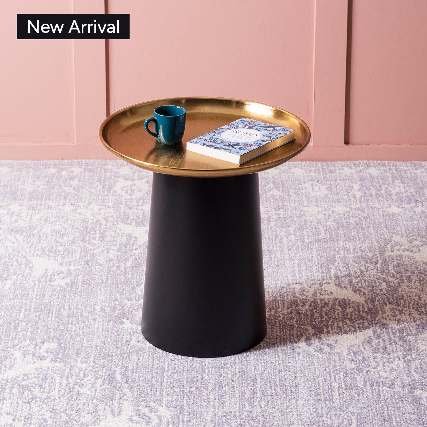 Lustrous Linea Iron-Crafted Side Table With Gold Finish Top | Nestroots