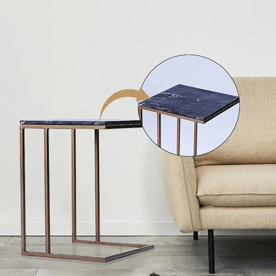 Home Tag Iron Marble End Table - Modern Marble Side Table with Sophisticated Black Marble Top, Durable Golden Metal Frame, Minimalist Design, and Easy to Clean Surface by Home Tag Decors