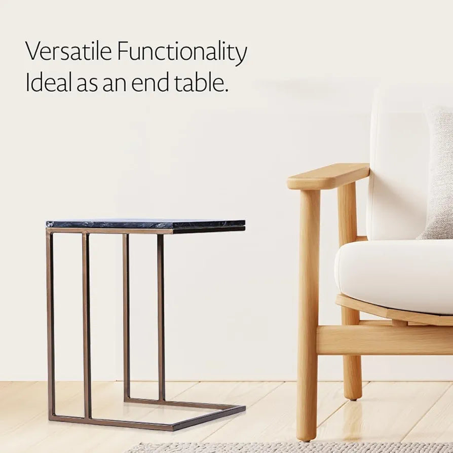 Home Tag Iron Marble End Table - Modern Marble Side Table with Sophisticated Black Marble Top, Durable Golden Metal Frame, Minimalist Design, and Easy to Clean Surface by Home Tag Decors