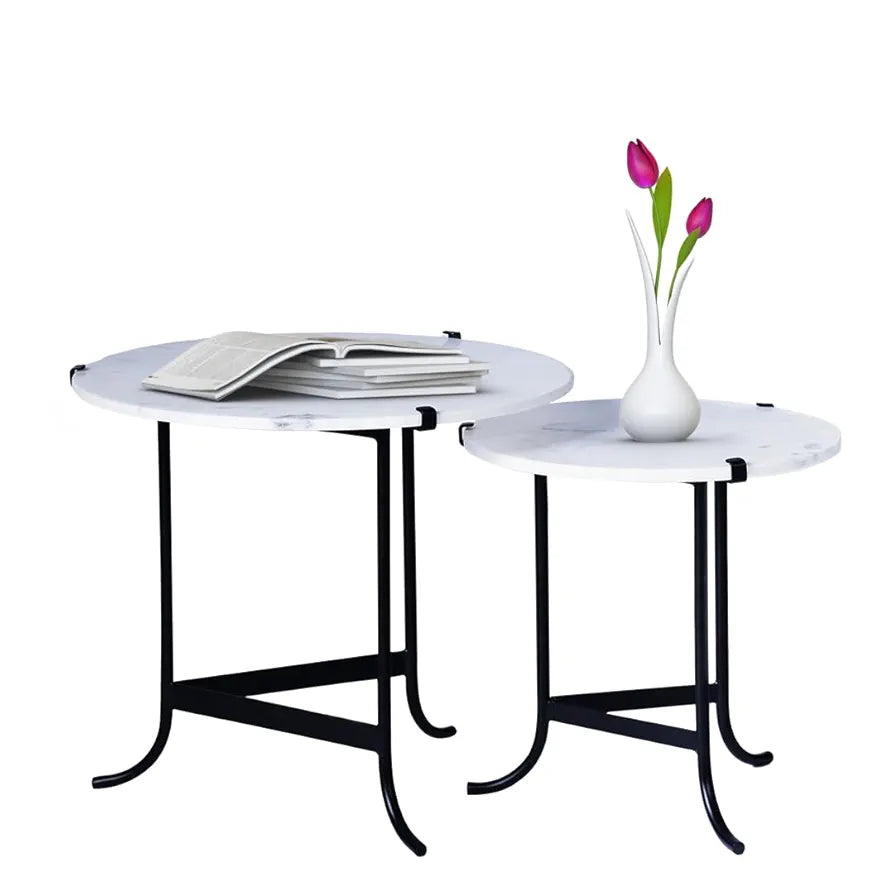 Home Tag Iron Marble Nesting Tables - Modern Side Table Set with Elegant White Marble Tops, Space-Saving Nested Design, Sturdy Black Metal Frames, and Minimalistic Maintenance by Home Tag Decors