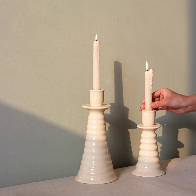 Ceramic Coil Candle Holder-Beige