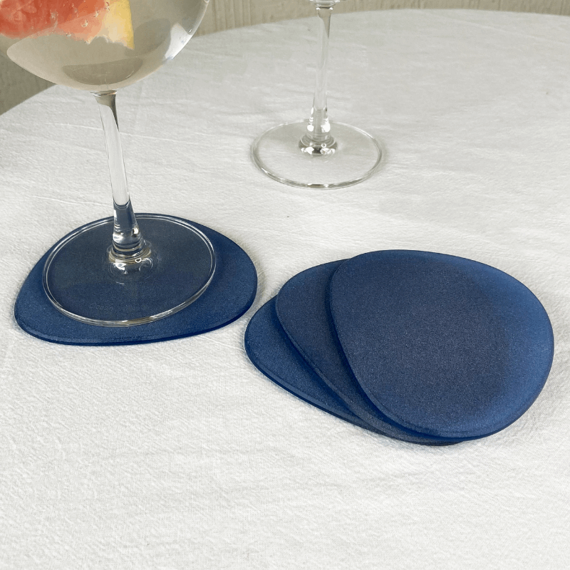 Blue Frosted Glass Coasters Set of 4
