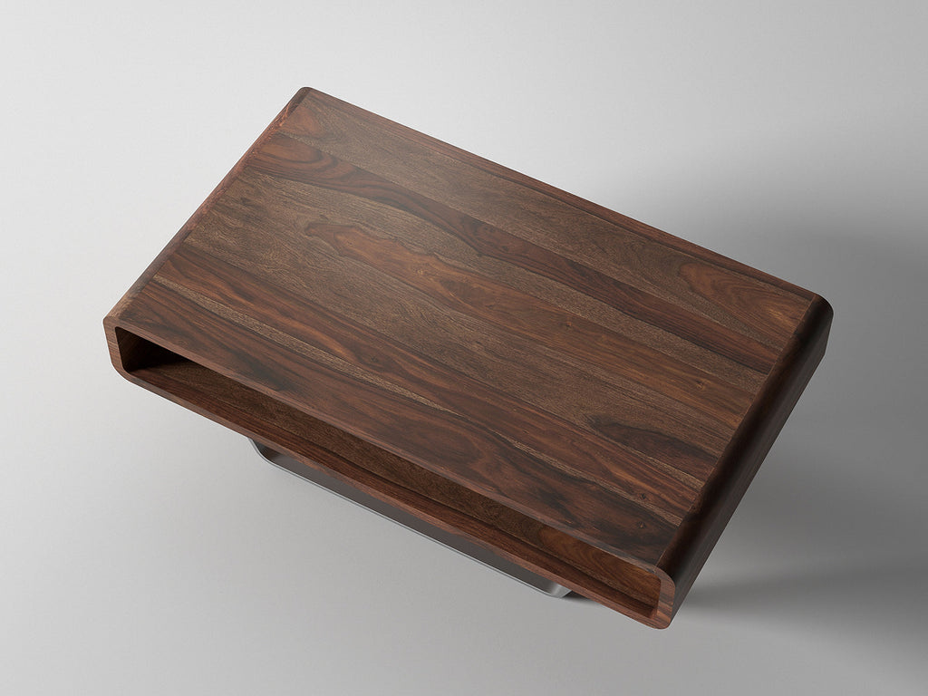 Coffee table, solid sheesham wood and steel