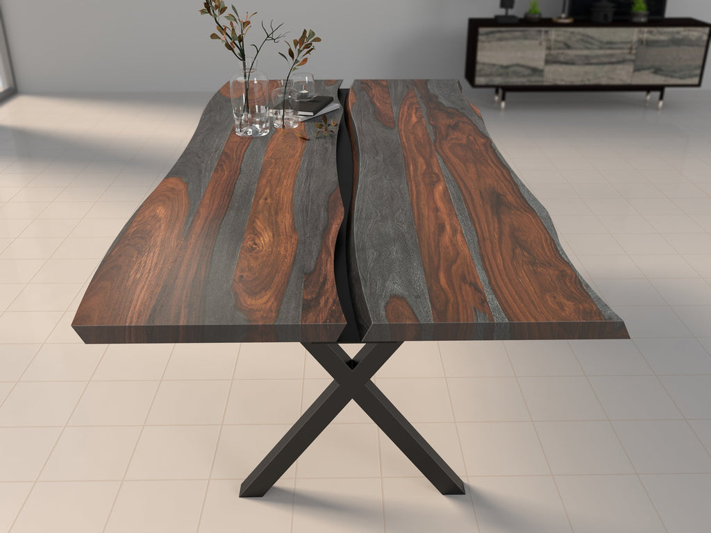 6 Seater dining table, solid sheesham wood and steel